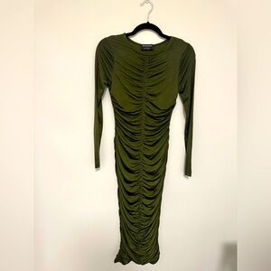 X-Small Olive Green Ruched Bodycon Dress